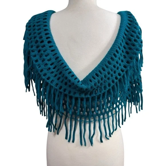 Teal Knitted Fringe Shawl - Picture 4 of 10